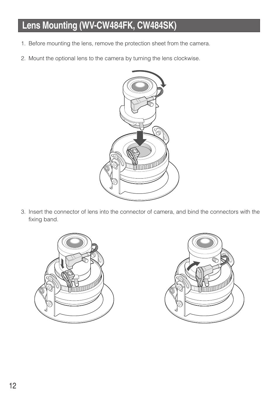 Lens mounting (wv-cw484fk,cw484sk) | Panasonic WV-CW484F User Manual | Page 12 / 50