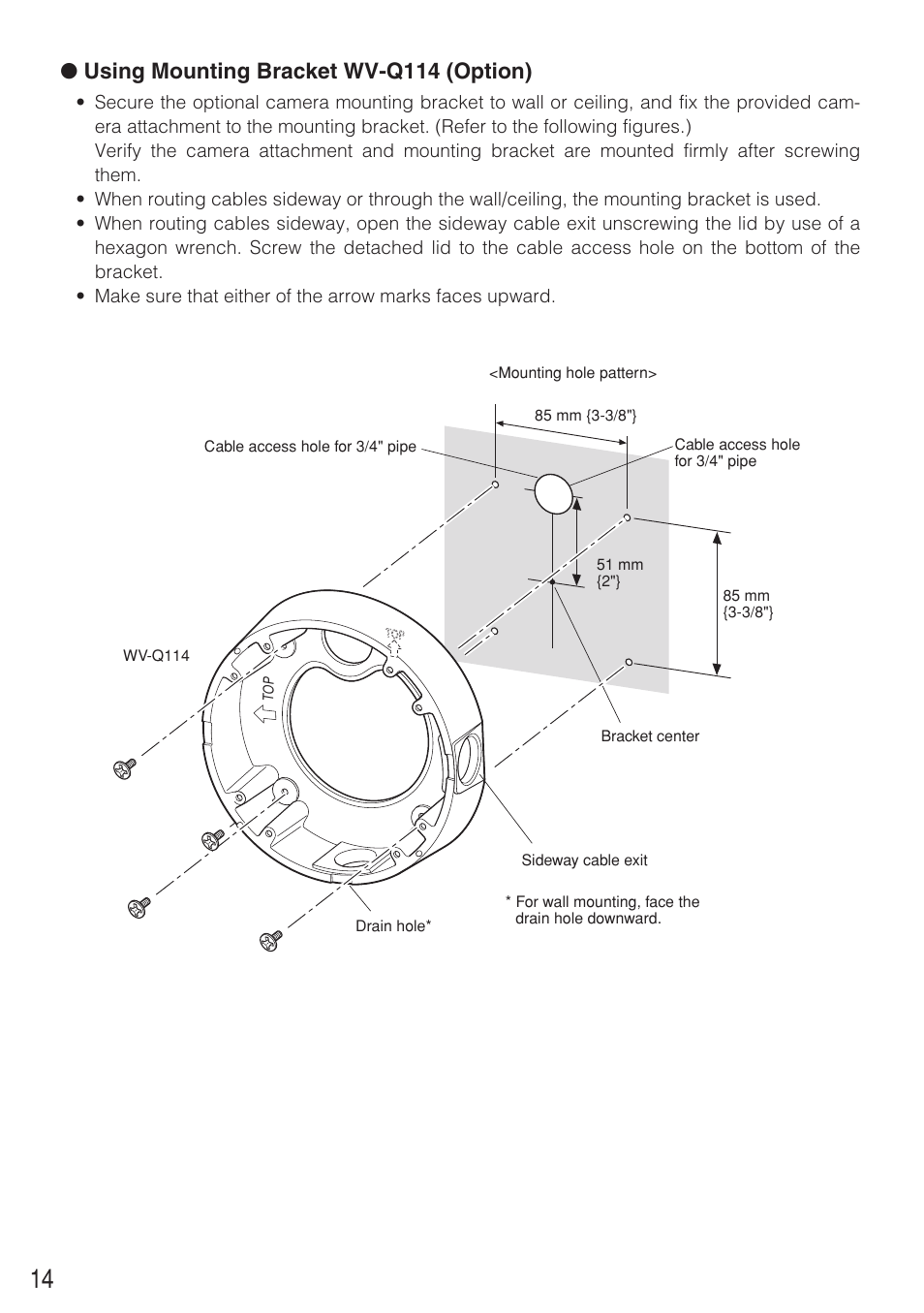 Using mounting bracket wv-q114 (option) | Panasonic WV-CW484F User Manual | Page 14 / 50