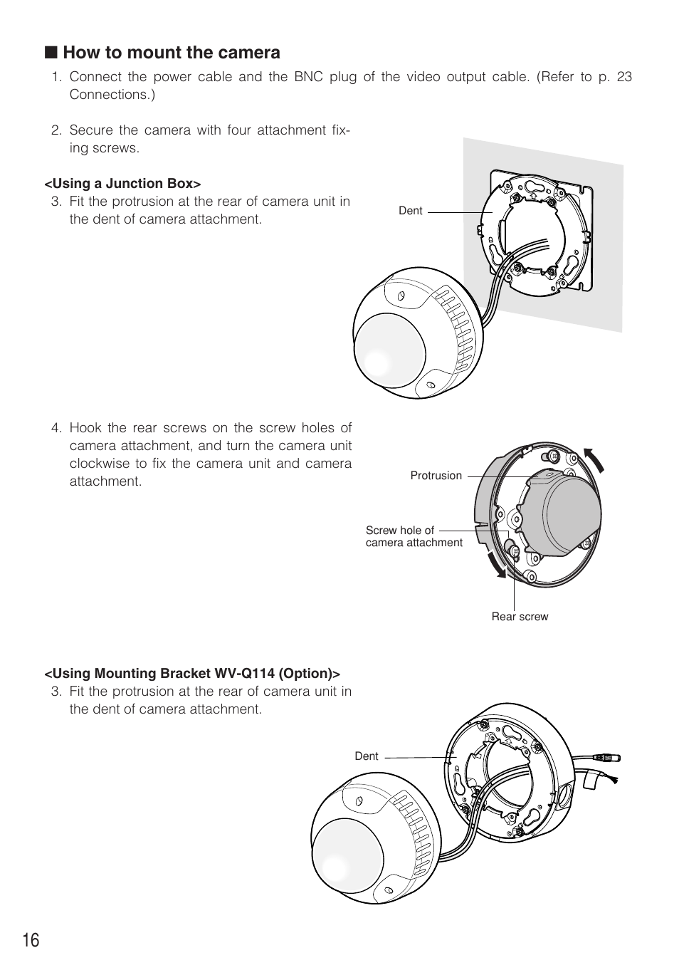 How to mount the camera | Panasonic WV-CW484F User Manual | Page 16 / 50