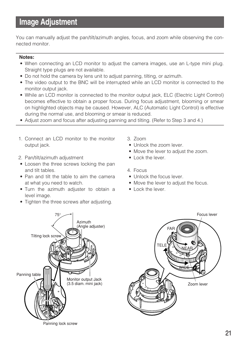 Image adjustment | Panasonic WV-CW484F User Manual | Page 21 / 50