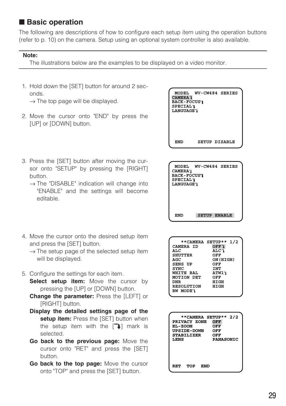 Basic operation | Panasonic WV-CW484F User Manual | Page 29 / 50