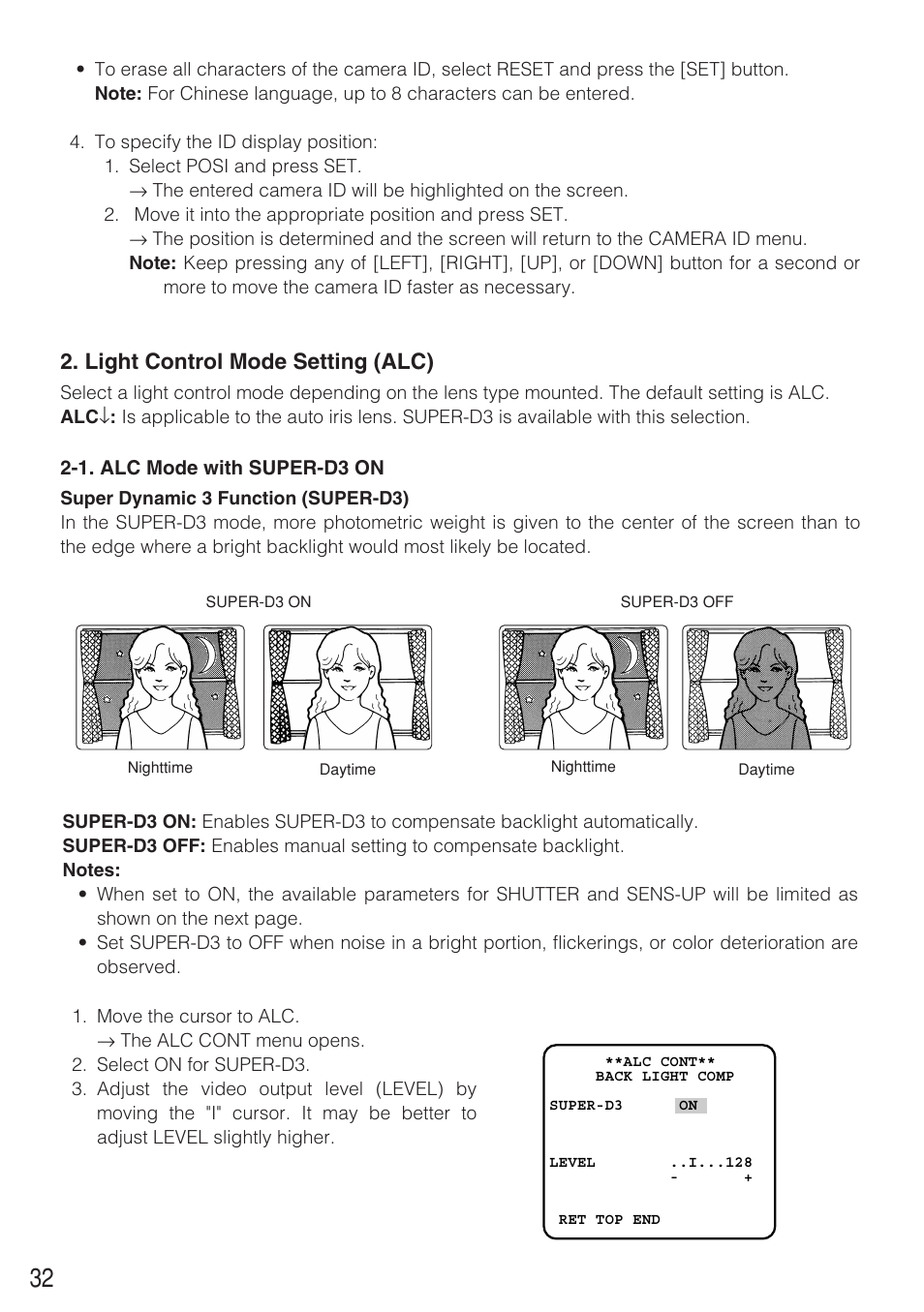 Light control mode setting (alc) | Panasonic WV-CW484F User Manual | Page 32 / 50