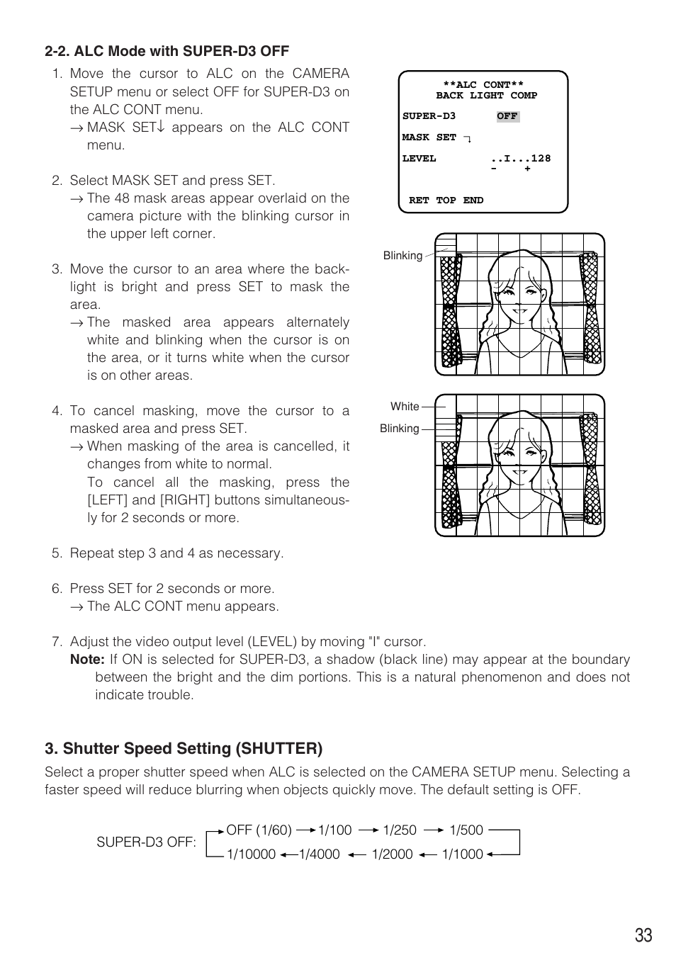 Shutter speed setting (shutter) | Panasonic WV-CW484F User Manual | Page 33 / 50