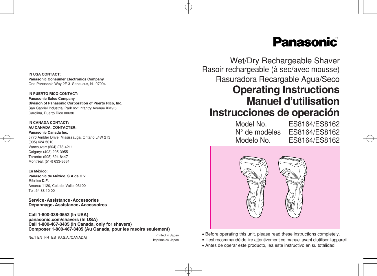 Panasonic ES8164 User Manual | 14 pages