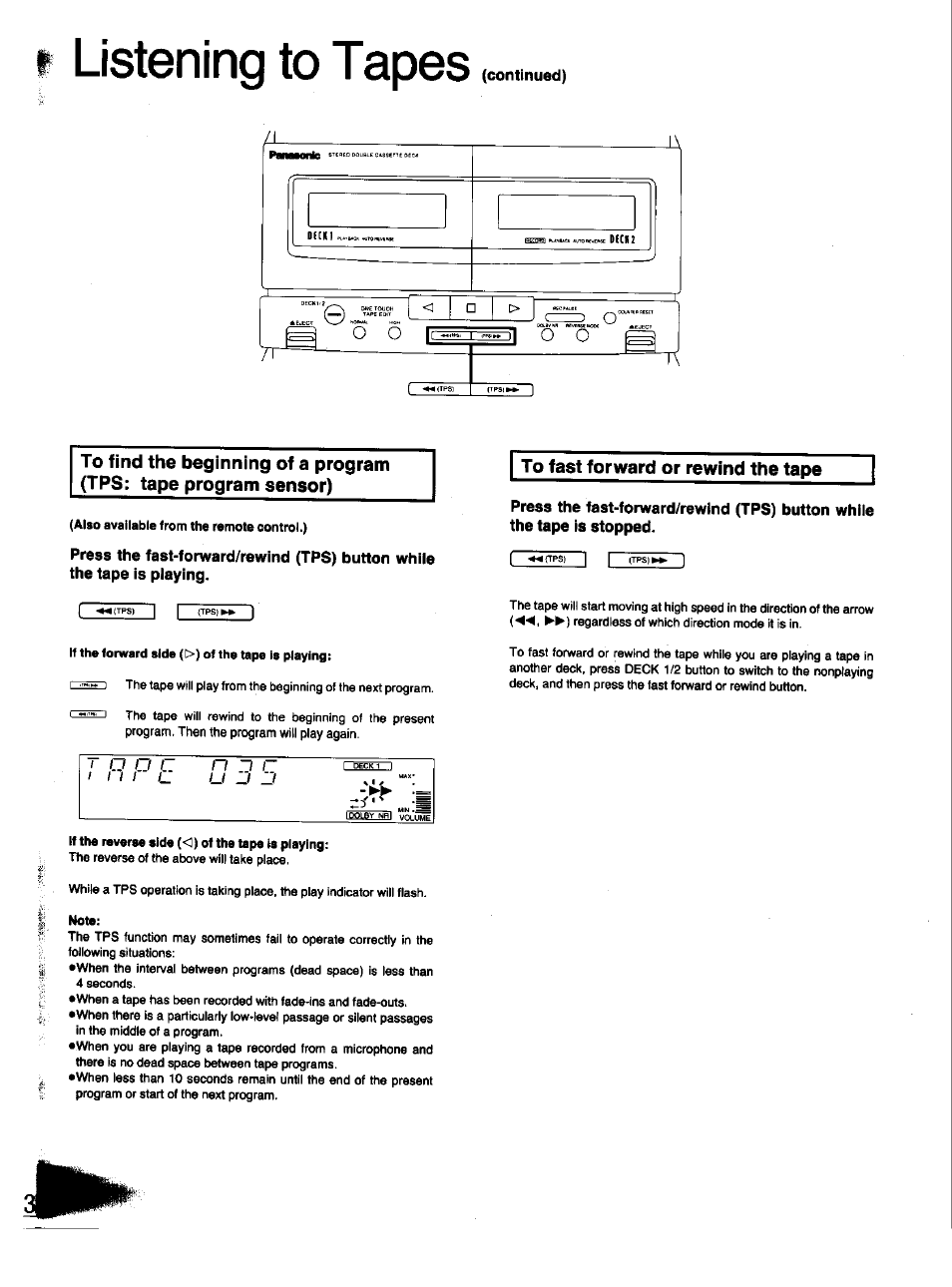 Listening to tapes, To fast forward or rewind the tape, T o n c | Panasonic SC-CH33 User Manual | Page 34 / 60
