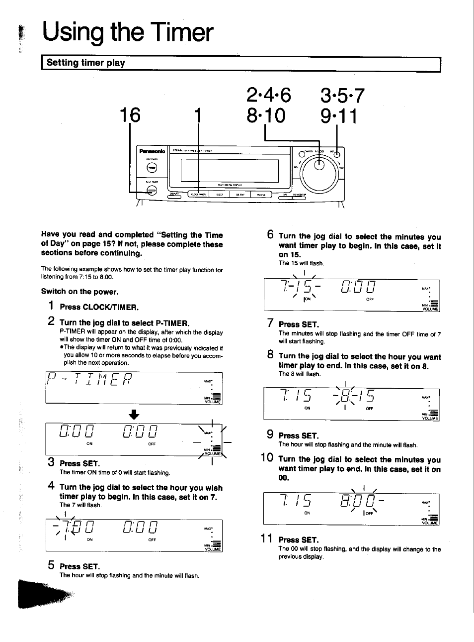 Using the timer, Setting timer piay, R _ n*n | Panasonic SC-CH33 User Manual | Page 46 / 60
