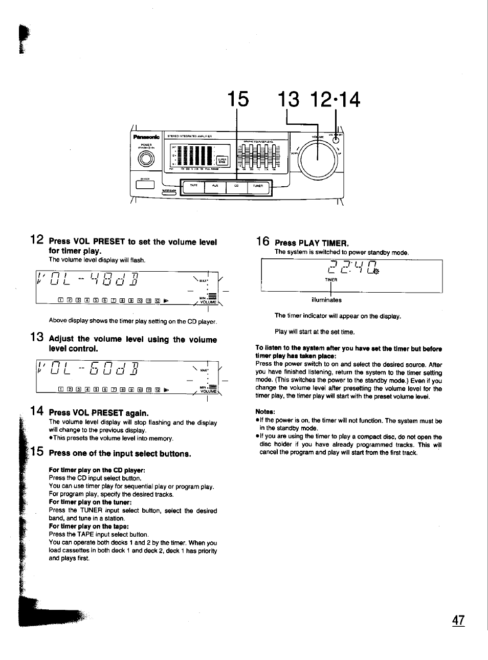 14 press vol preset again, 15 press one of the input select buttons | Panasonic SC-CH33 User Manual | Page 47 / 60