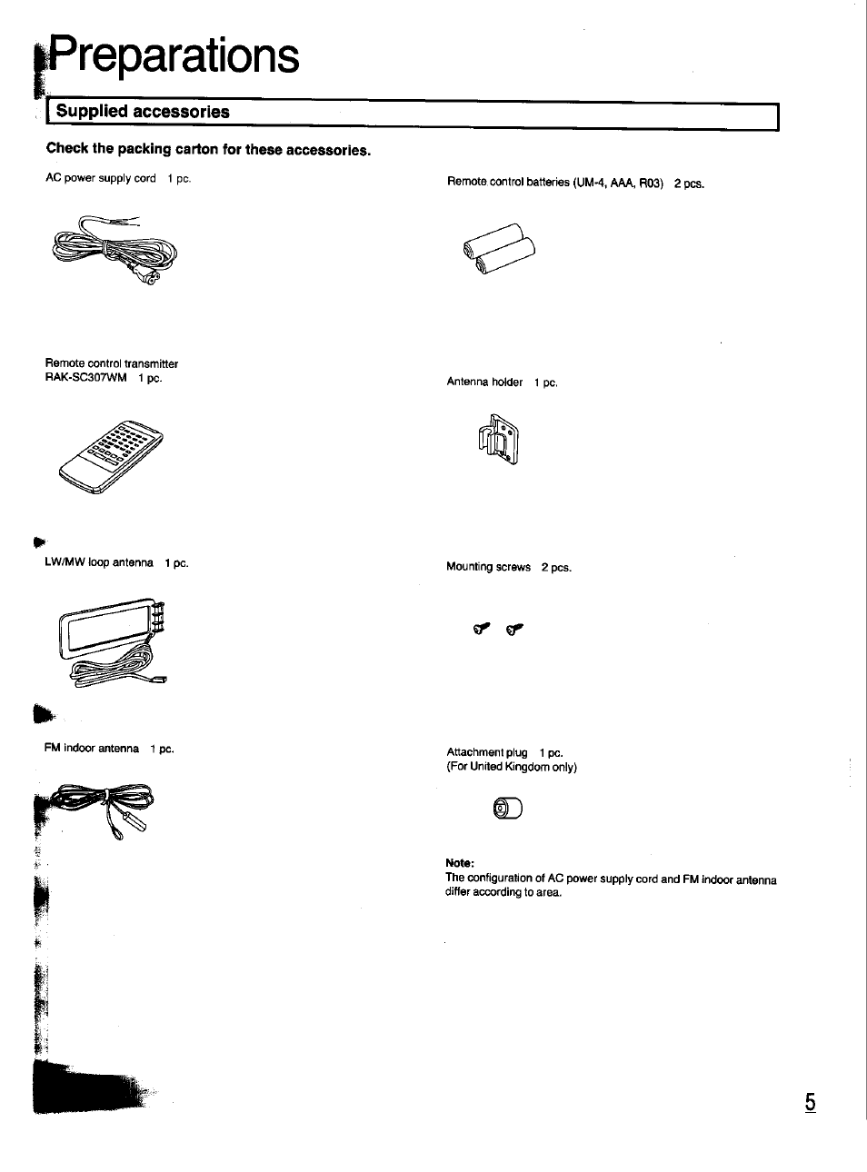Reparations, F supplied accessories, Check the packing carton for these accessories | Panasonic SC-CH33 User Manual | Page 5 / 60