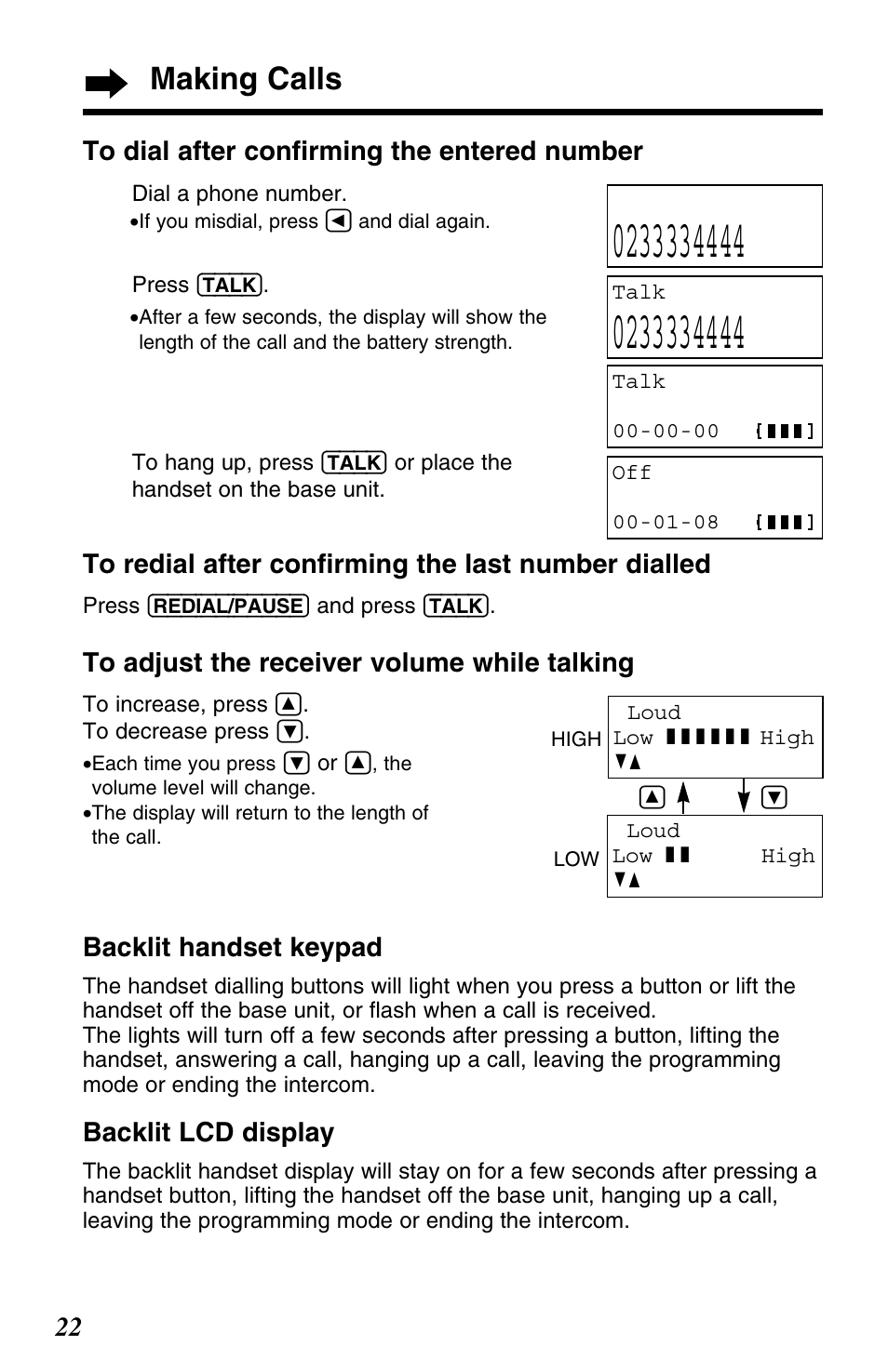 Making calls | Panasonic KX-TC1220ALW User Manual | Page 22 / 60