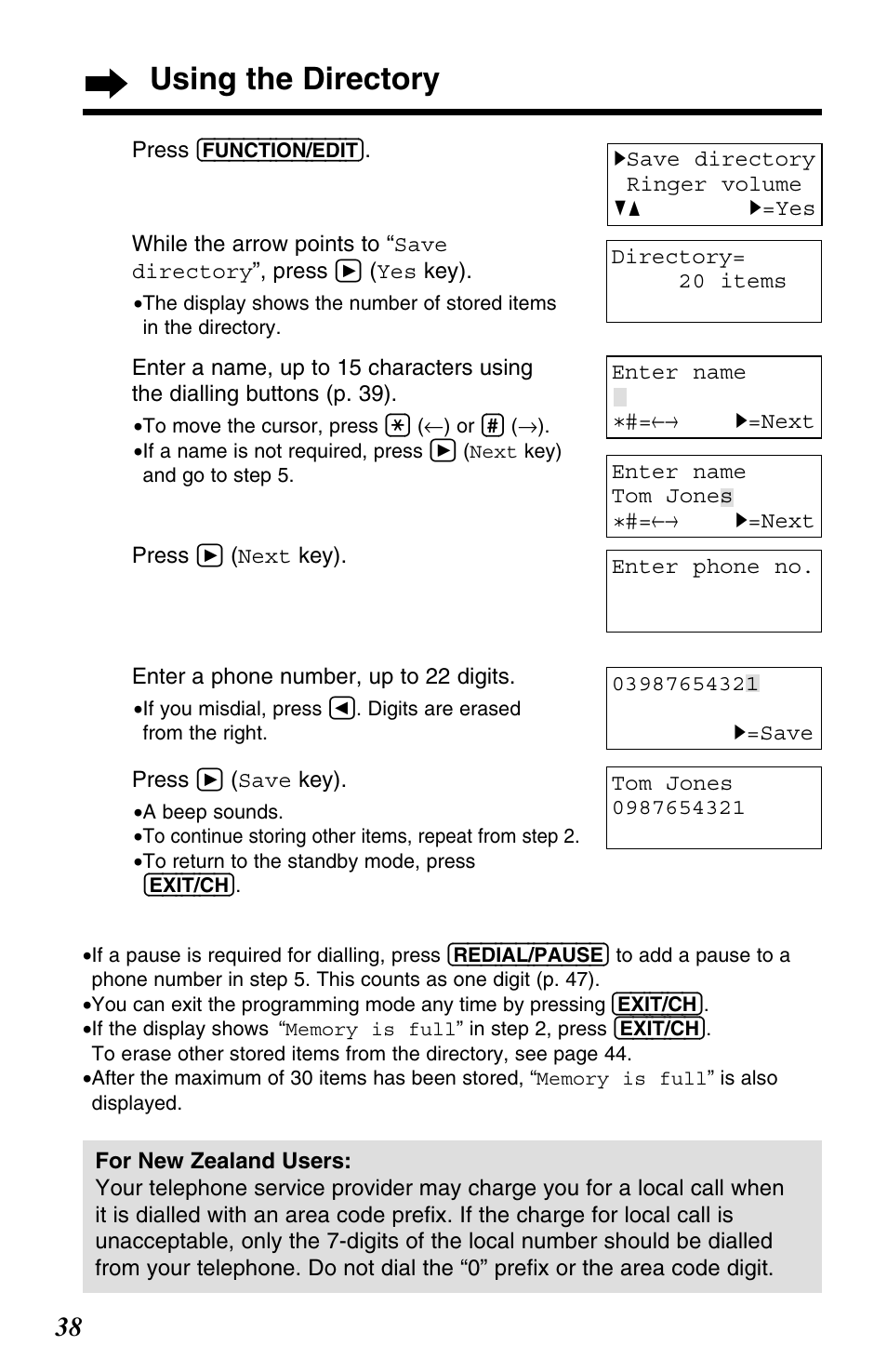 Using the directory | Panasonic KX-TC1220ALW User Manual | Page 38 / 60