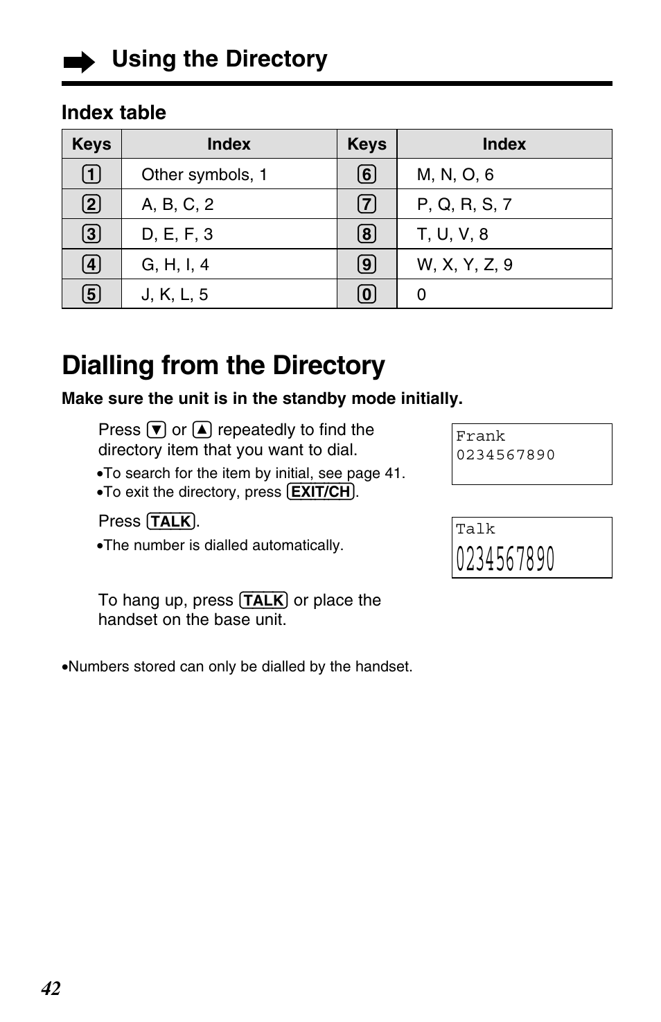 Dialling from the directory, Using the directory | Panasonic KX-TC1220ALW User Manual | Page 42 / 60