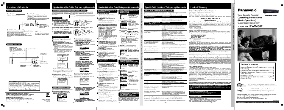 Panasonic PV-V4602 User Manual | 4 pages