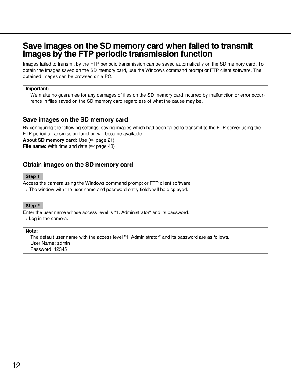 Panasonic WV-NP244 User Manual | Page 12 / 54