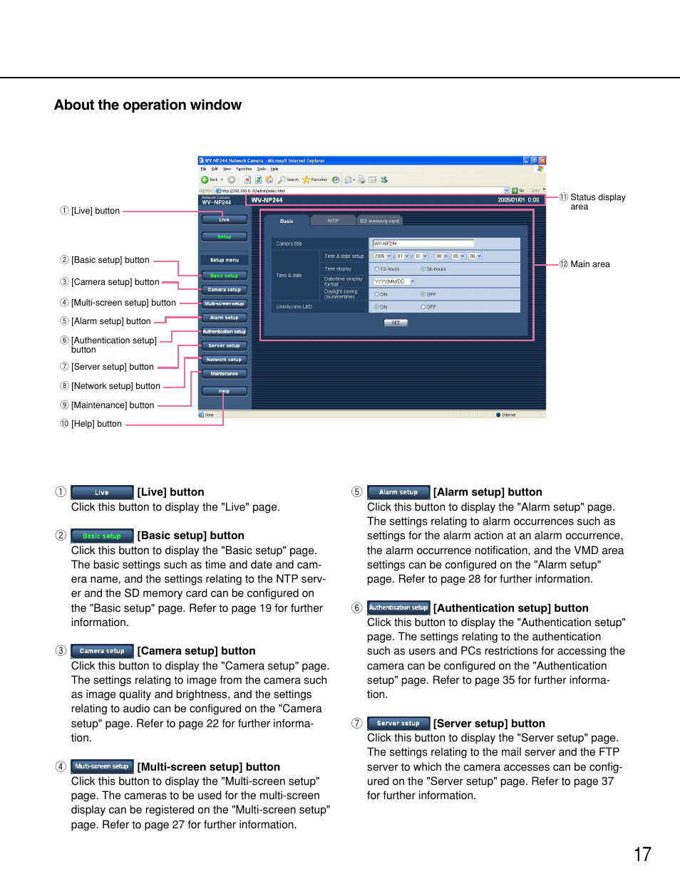 About the operation window | Panasonic WV-NP244 User Manual | Page 17 / 54