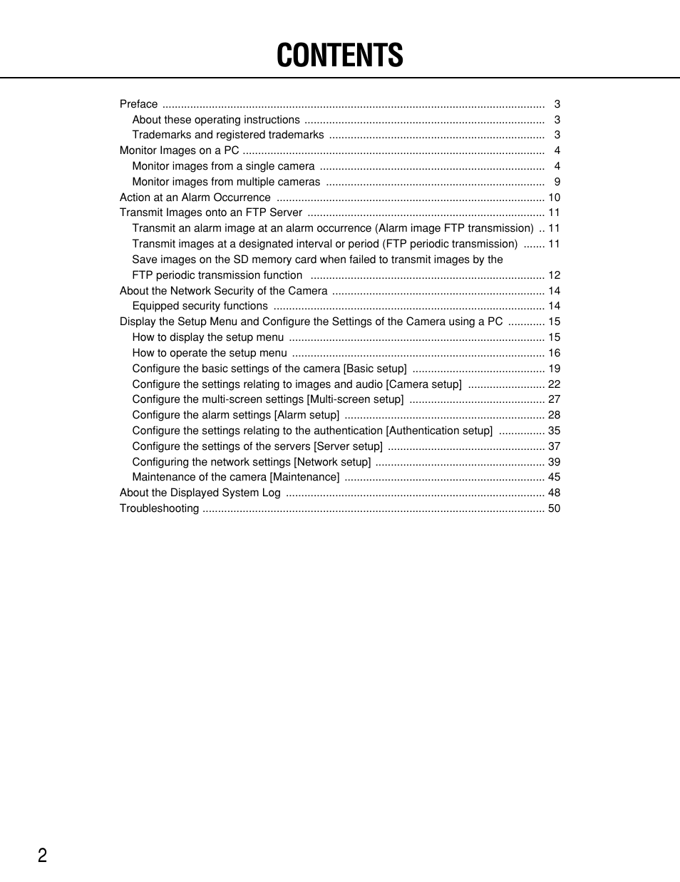 Panasonic WV-NP244 User Manual | Page 2 / 54
