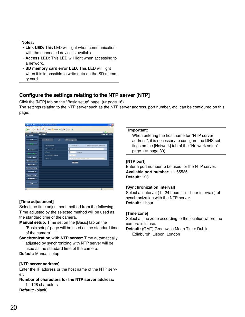 Panasonic WV-NP244 User Manual | Page 20 / 54