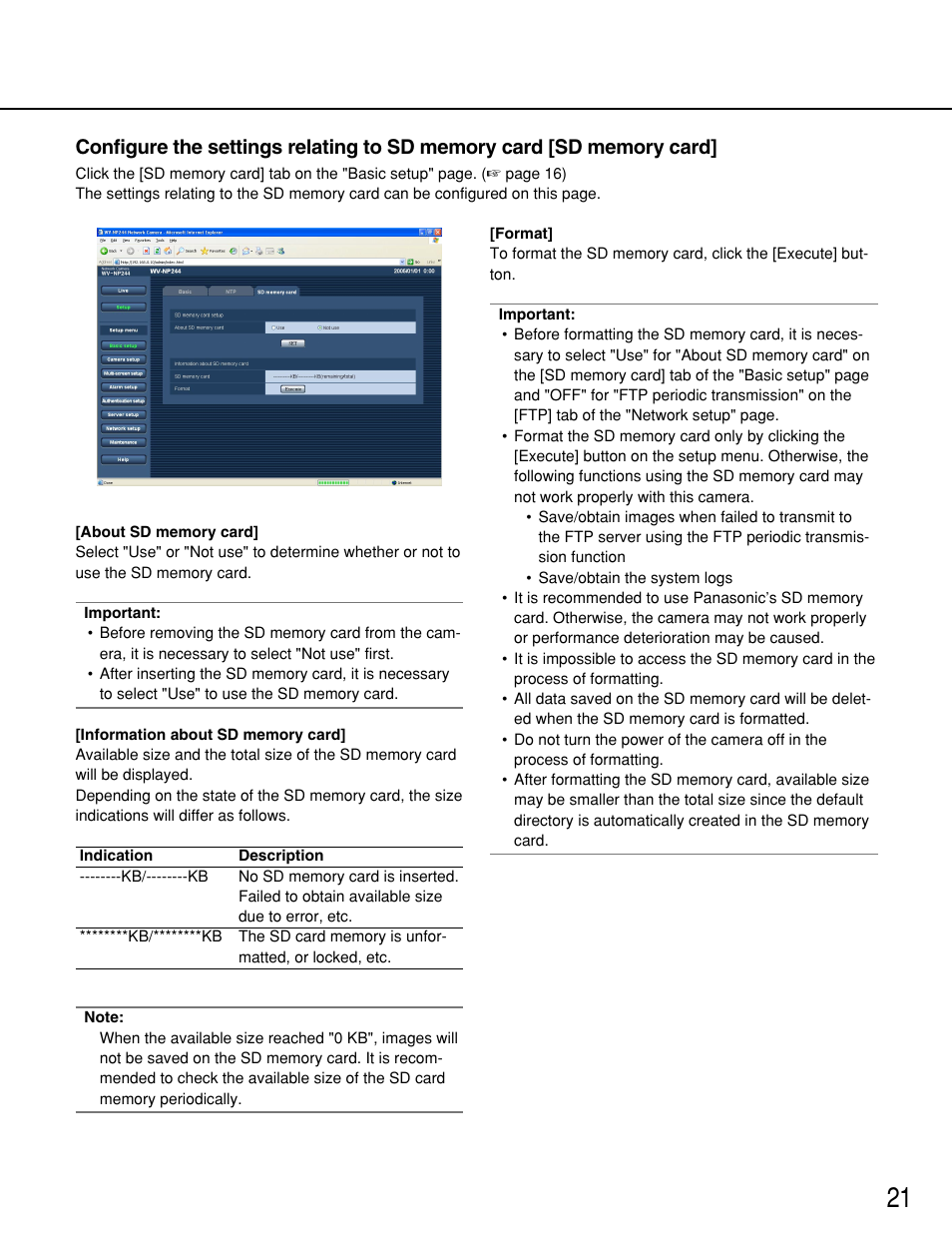 Panasonic WV-NP244 User Manual | Page 21 / 54