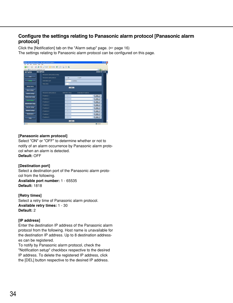 Panasonic WV-NP244 User Manual | Page 34 / 54