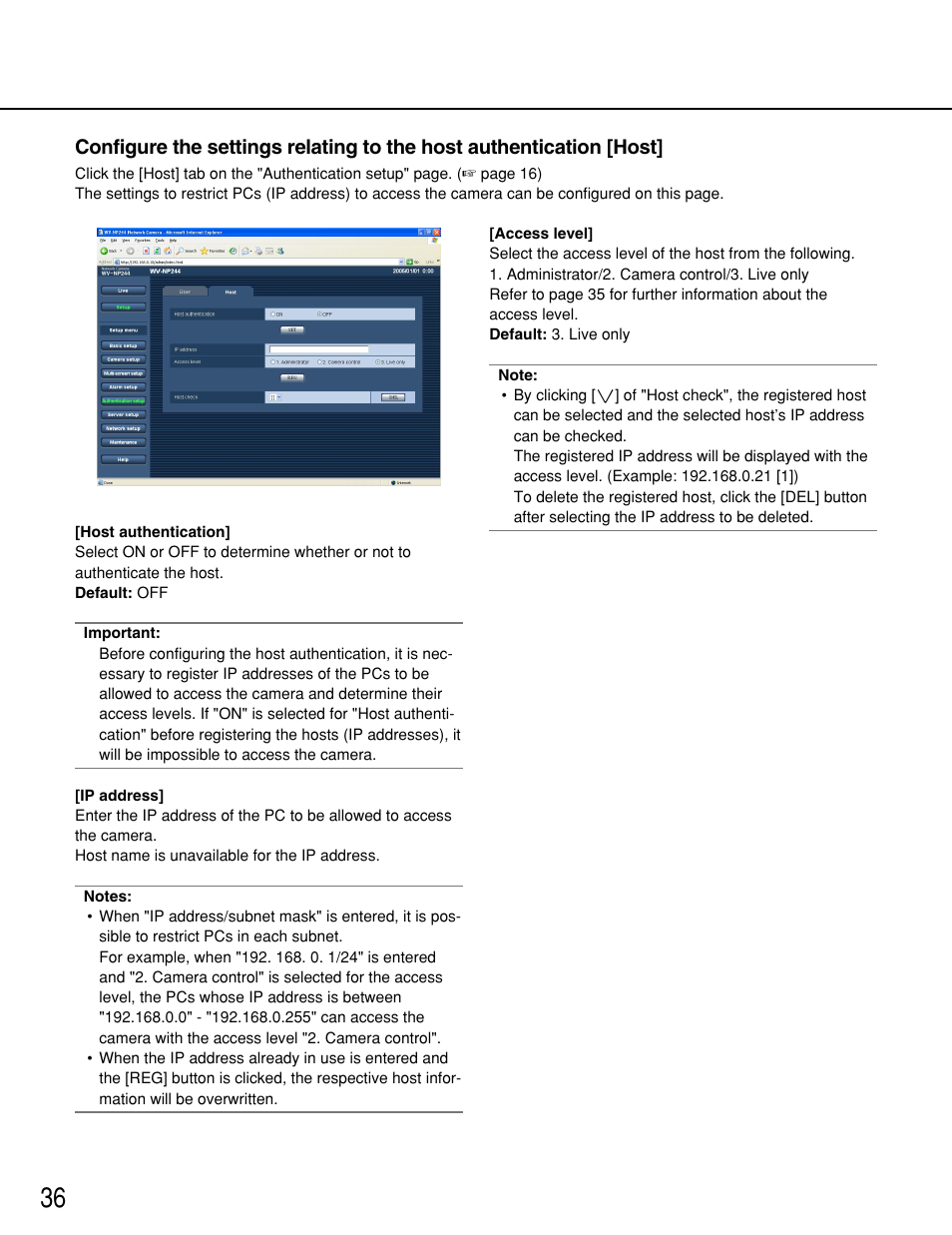 Panasonic WV-NP244 User Manual | Page 36 / 54