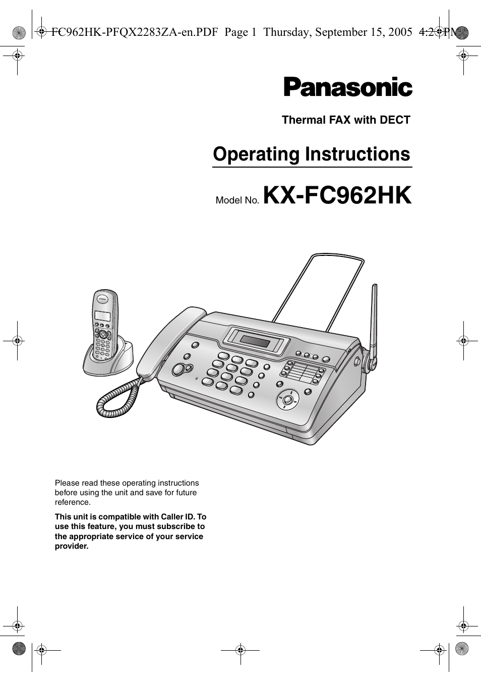 Panasonic KX-FC962HK User Manual | 104 pages