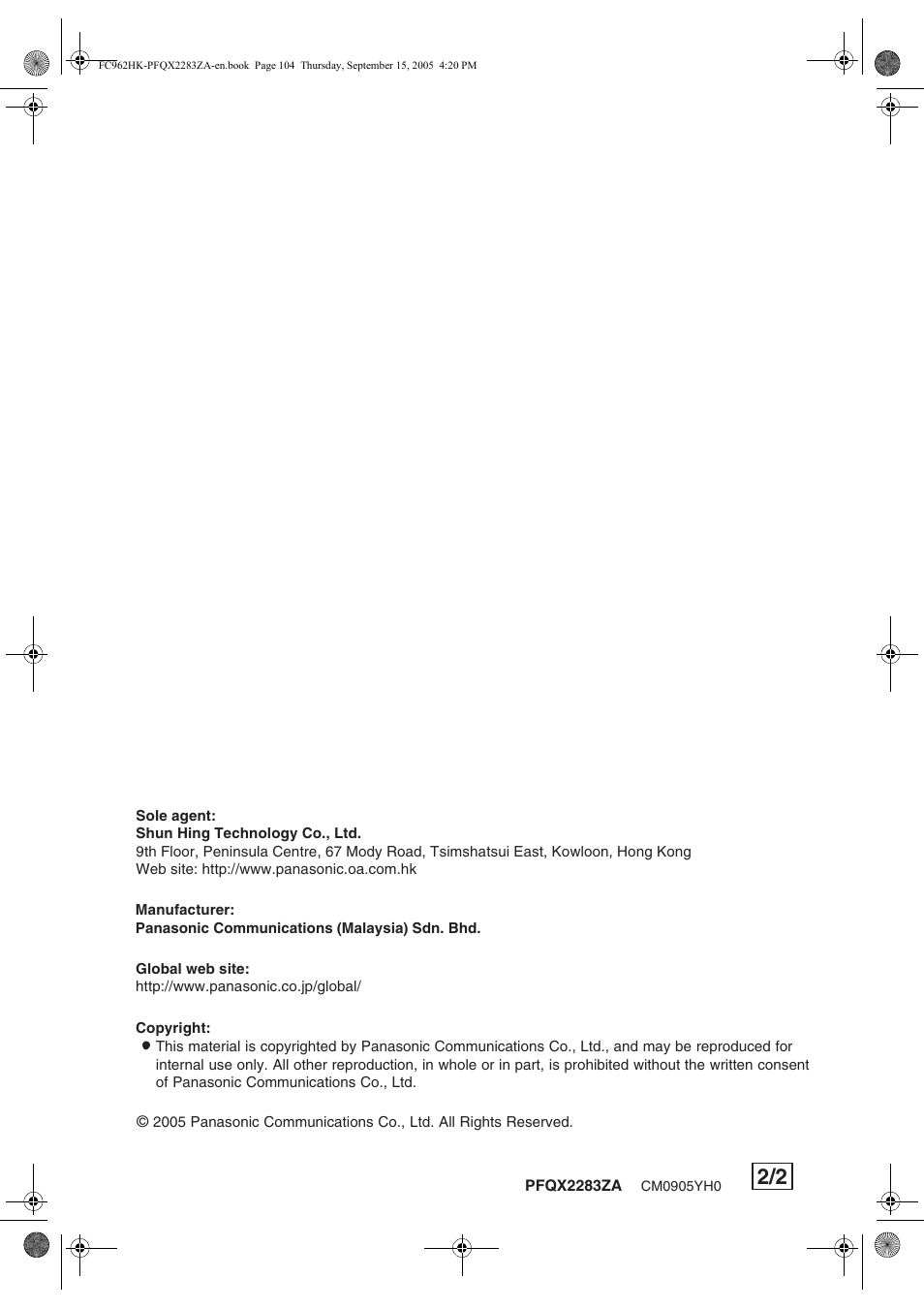 Panasonic KX-FC962HK User Manual | Page 104 / 104