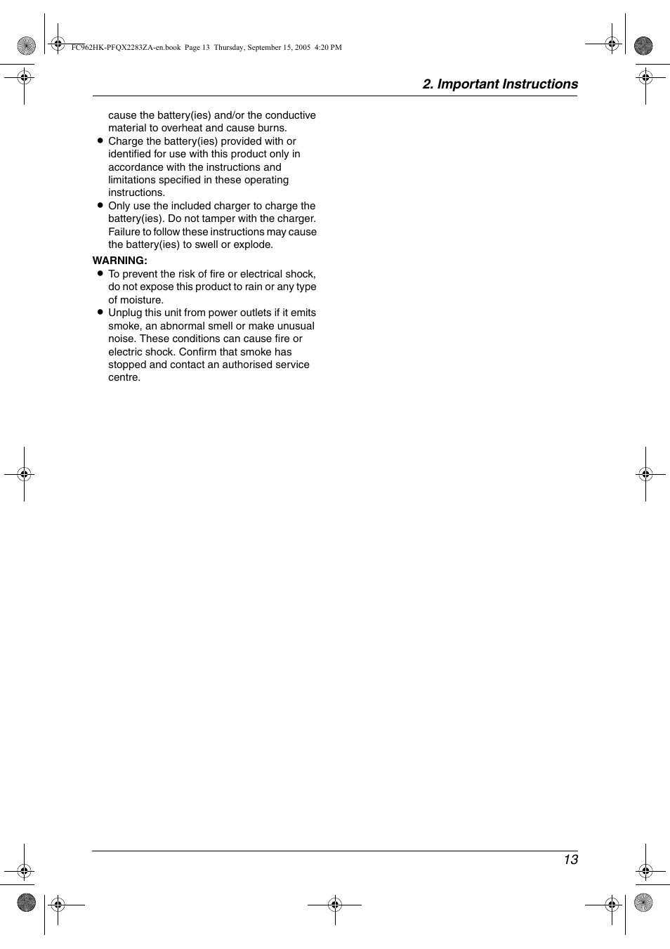 Important instructions 13 | Panasonic KX-FC962HK User Manual | Page 13 / 104