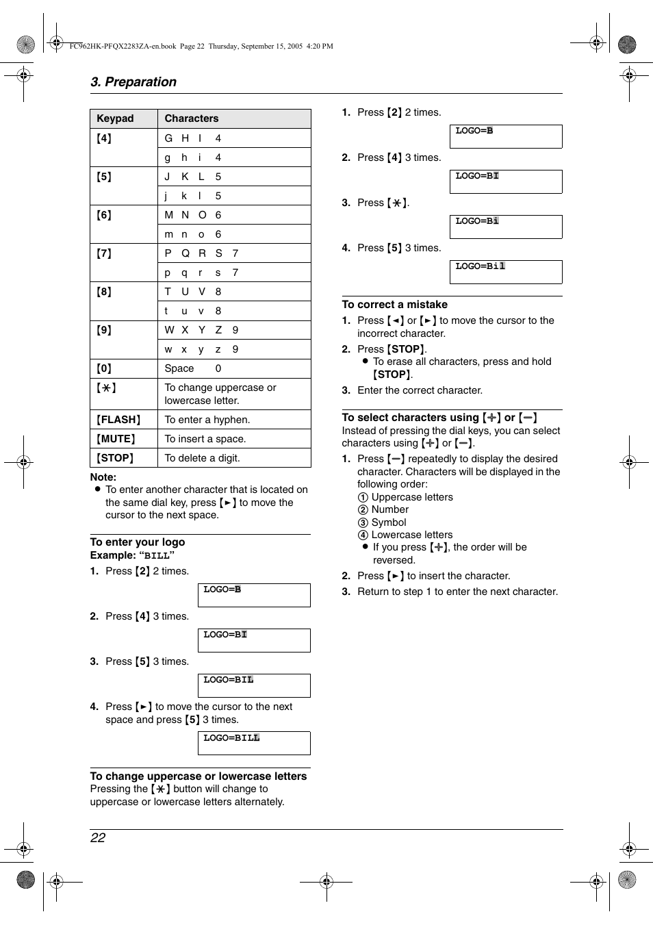 Preparation 22 | Panasonic KX-FC962HK User Manual | Page 22 / 104