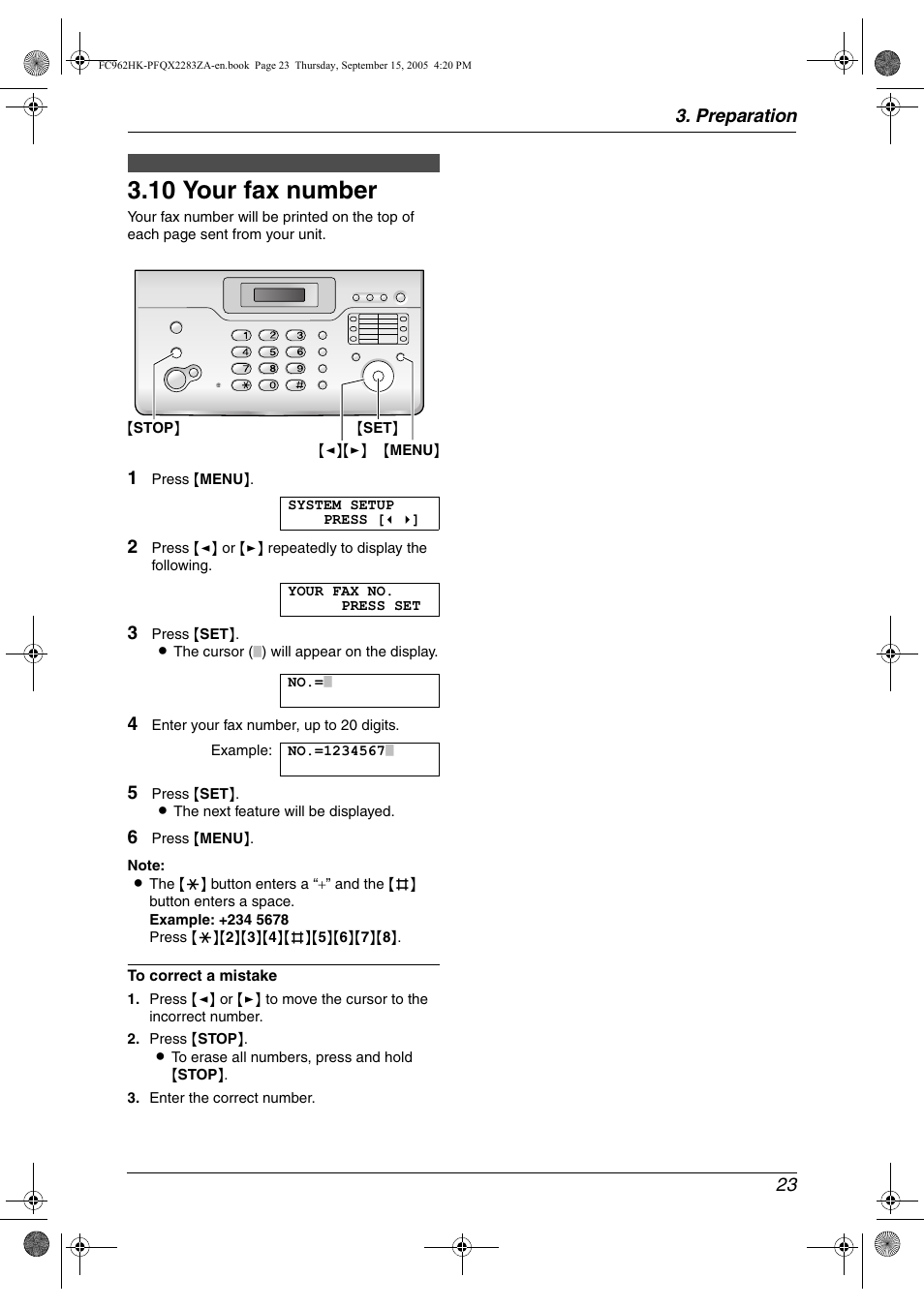 10 your fax number, Your fax number, 10 your fax number | Panasonic KX-FC962HK User Manual | Page 23 / 104