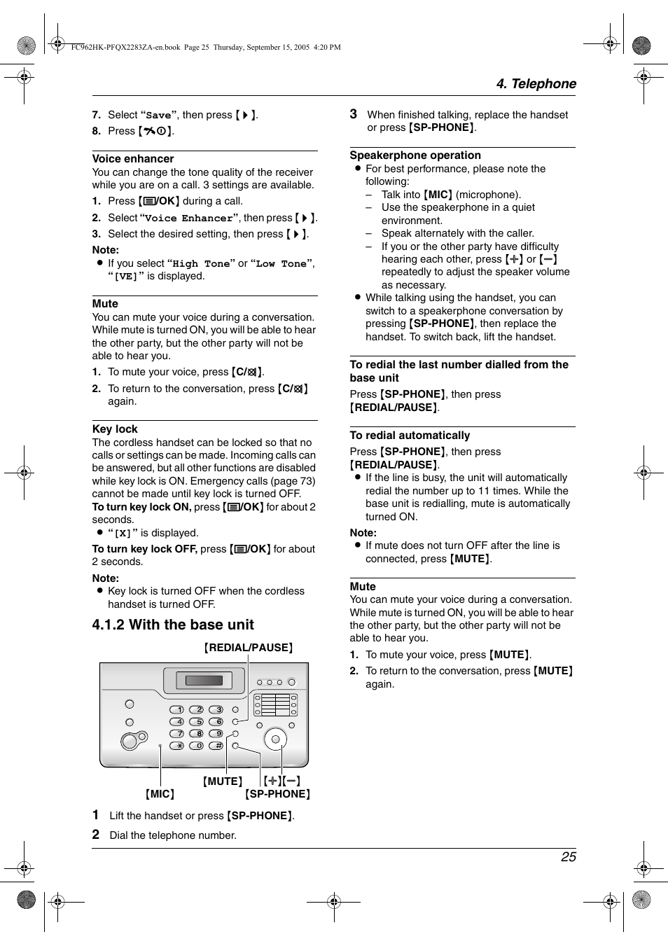 2 with the base unit, Telephone 25 | Panasonic KX-FC962HK User Manual | Page 25 / 104