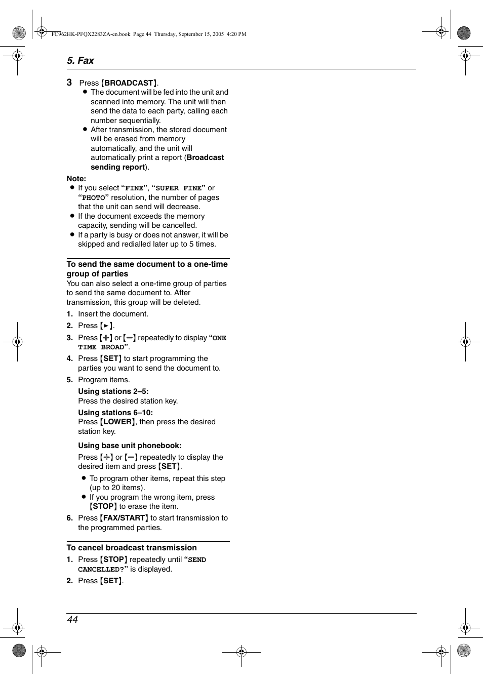 Fax 44 3 | Panasonic KX-FC962HK User Manual | Page 44 / 104