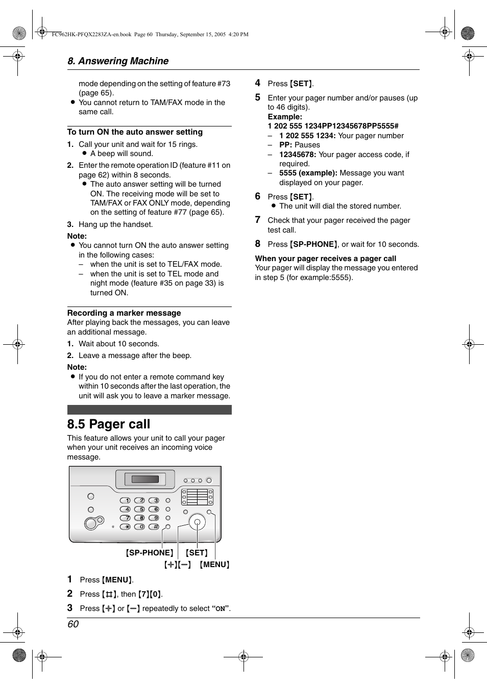 5 pager call | Panasonic KX-FC962HK User Manual | Page 60 / 104