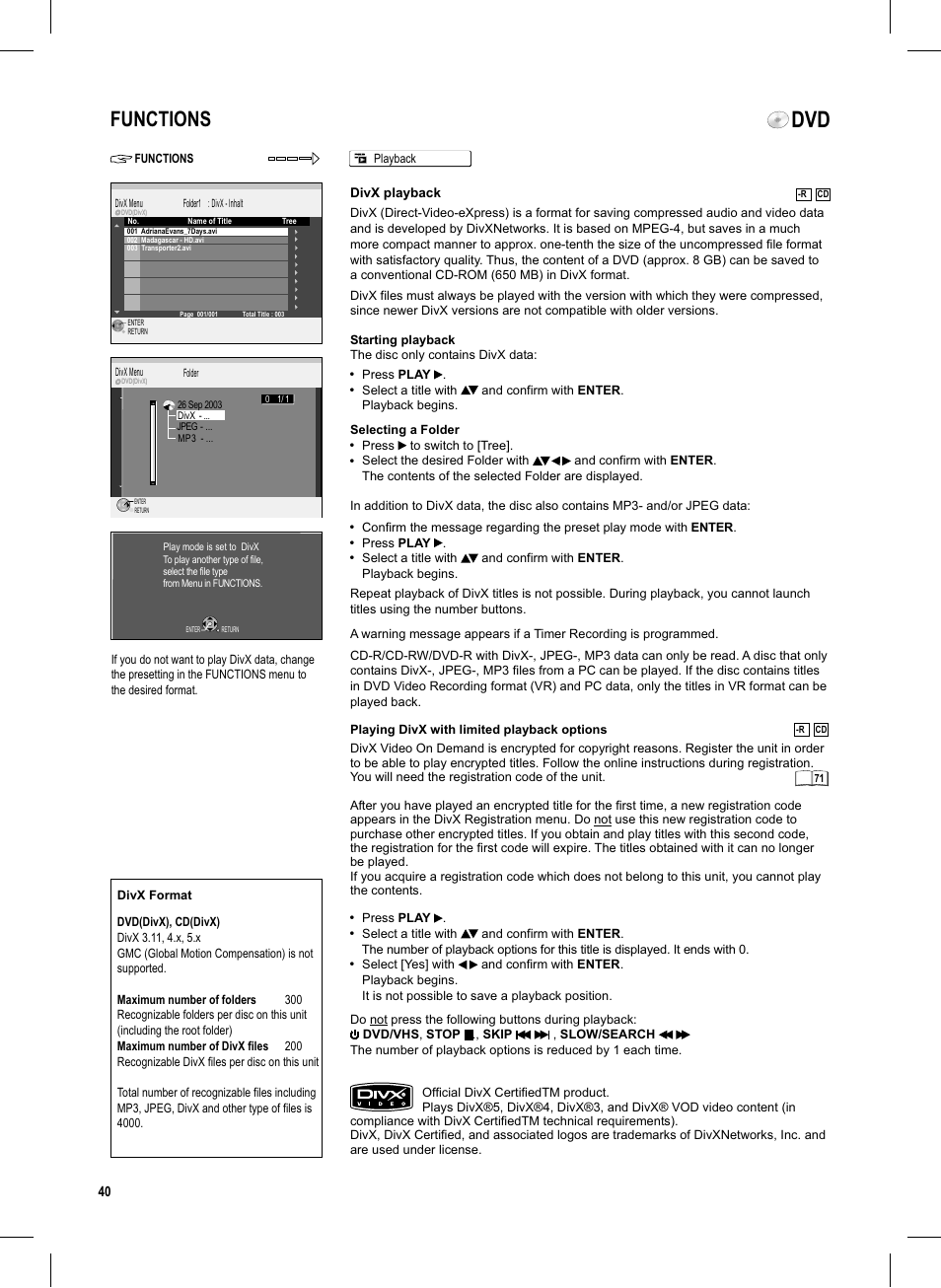 Seite40, Functions | Panasonic DMR-EX95V User Manual | Page 40 / 84