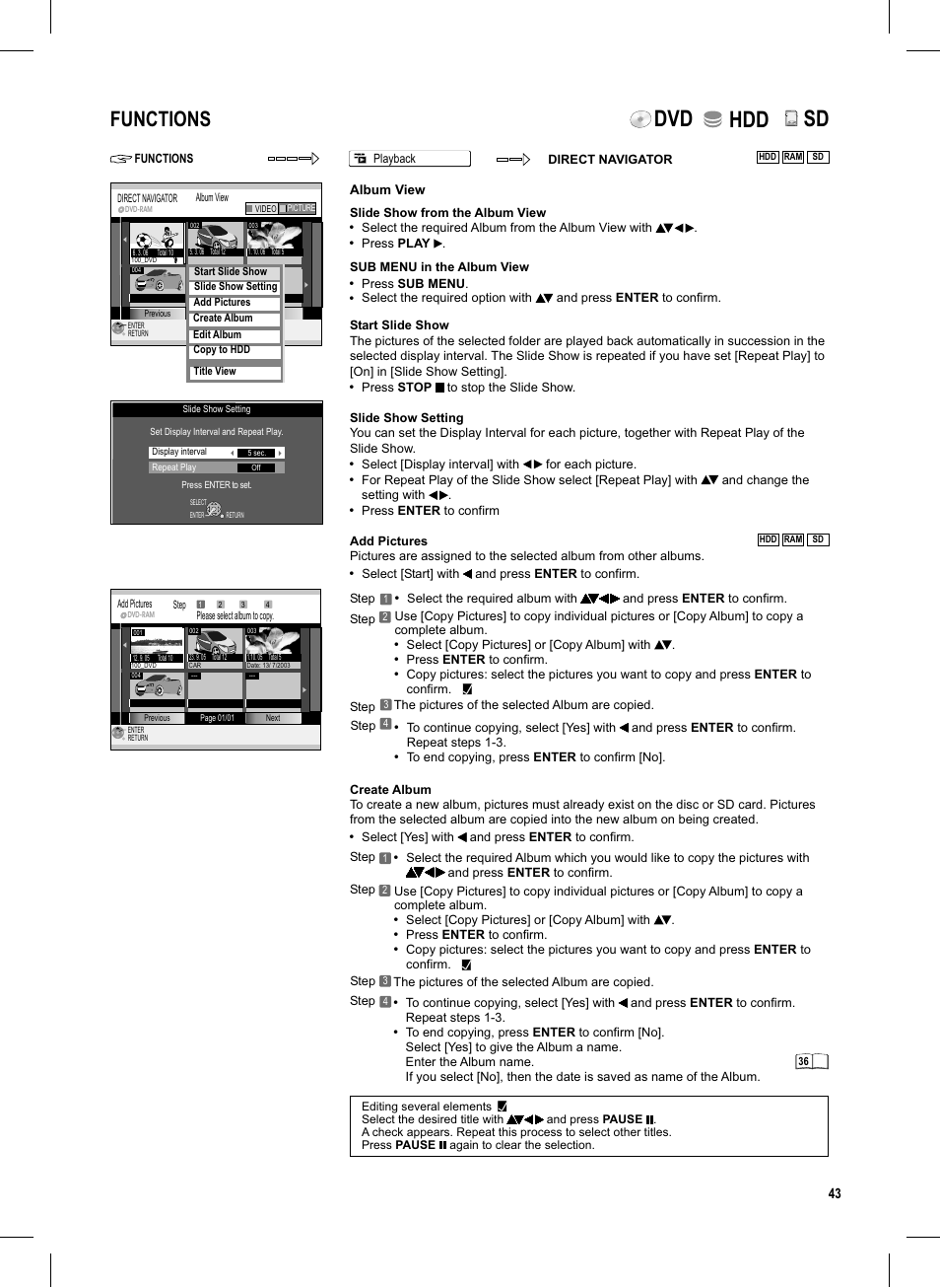 Seite43, Dvd hdd, Functions | Lo ck | Panasonic DMR-EX95V User Manual | Page 43 / 84