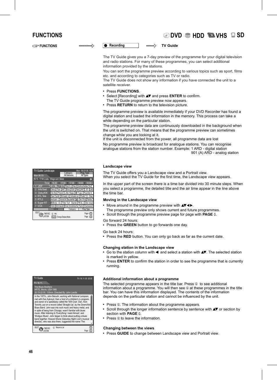 Seite46, Dvd hdd vhs, Functions | Lck o | Panasonic DMR-EX95V User Manual | Page 46 / 84