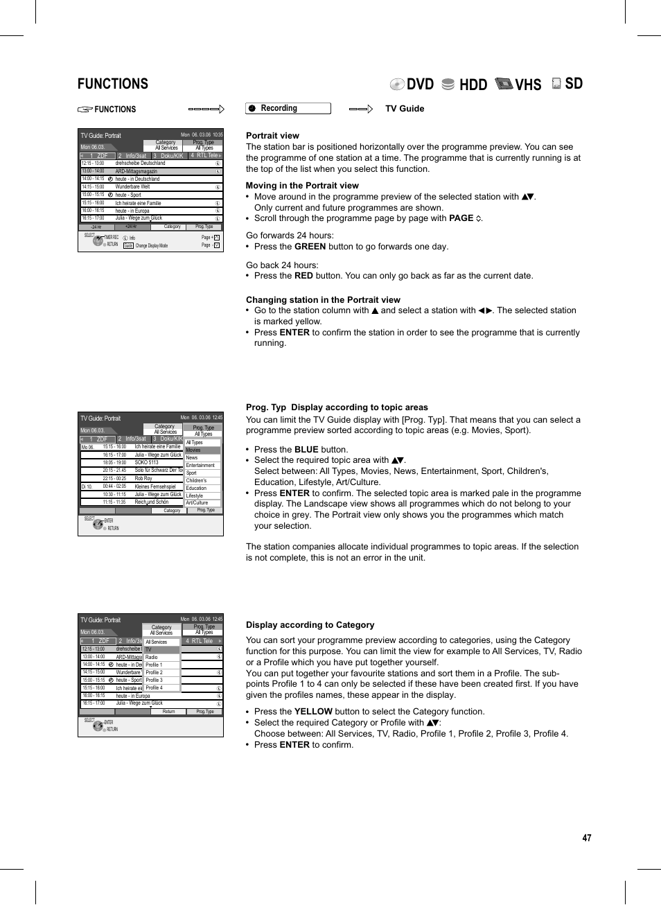 Seite47, Dvd hdd vhs, Functions | Lck o | Panasonic DMR-EX95V User Manual | Page 47 / 84