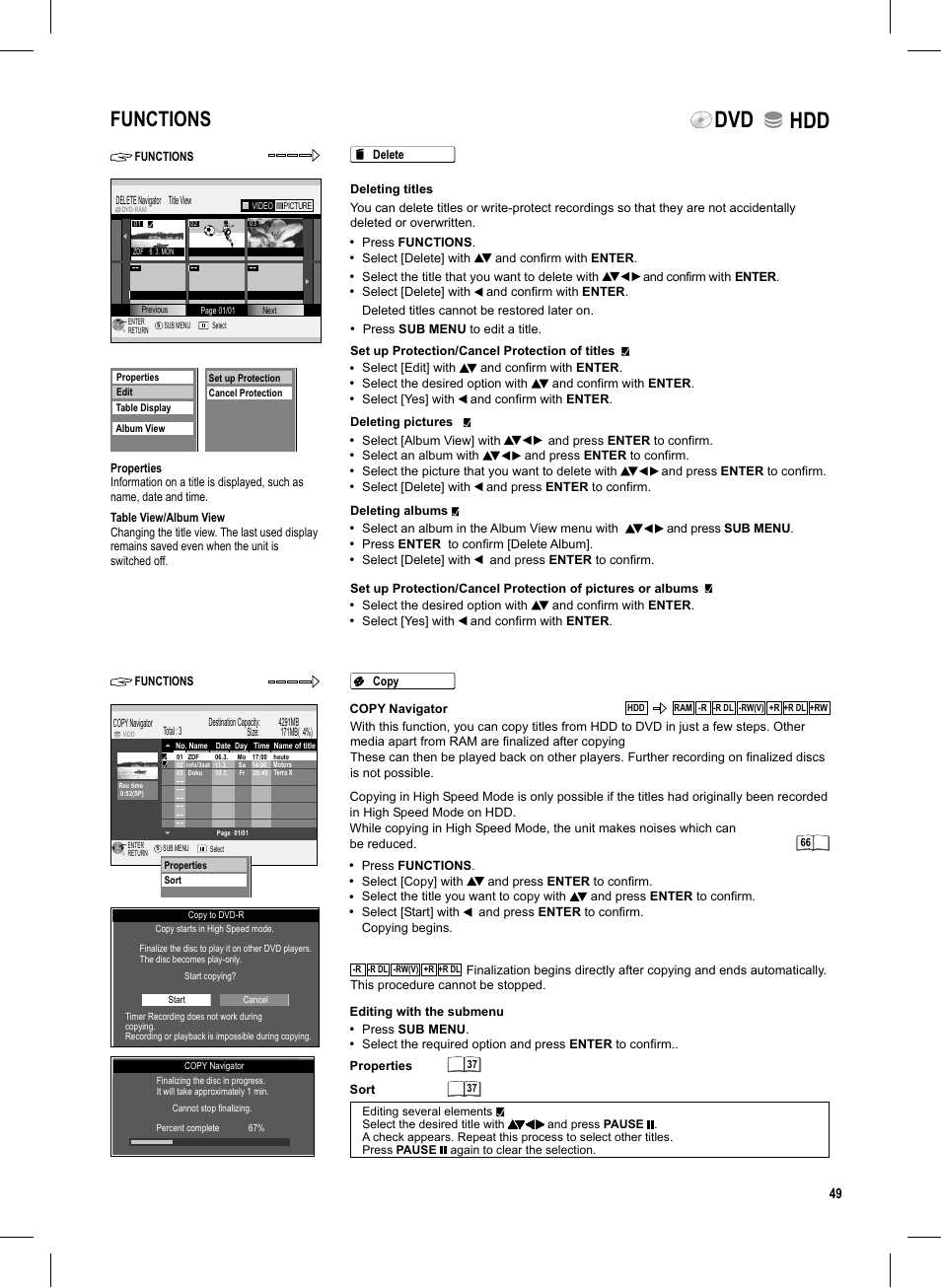 Seite49, Dvd hdd, Functions | Panasonic DMR-EX95V User Manual | Page 49 / 84