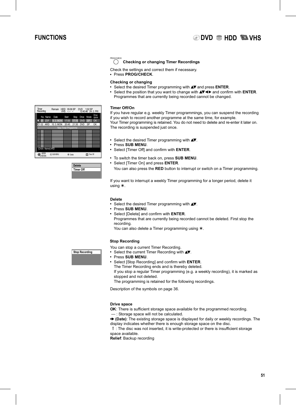 Seite51, Dvd hdd vhs, Functions | Panasonic DMR-EX95V User Manual | Page 51 / 84