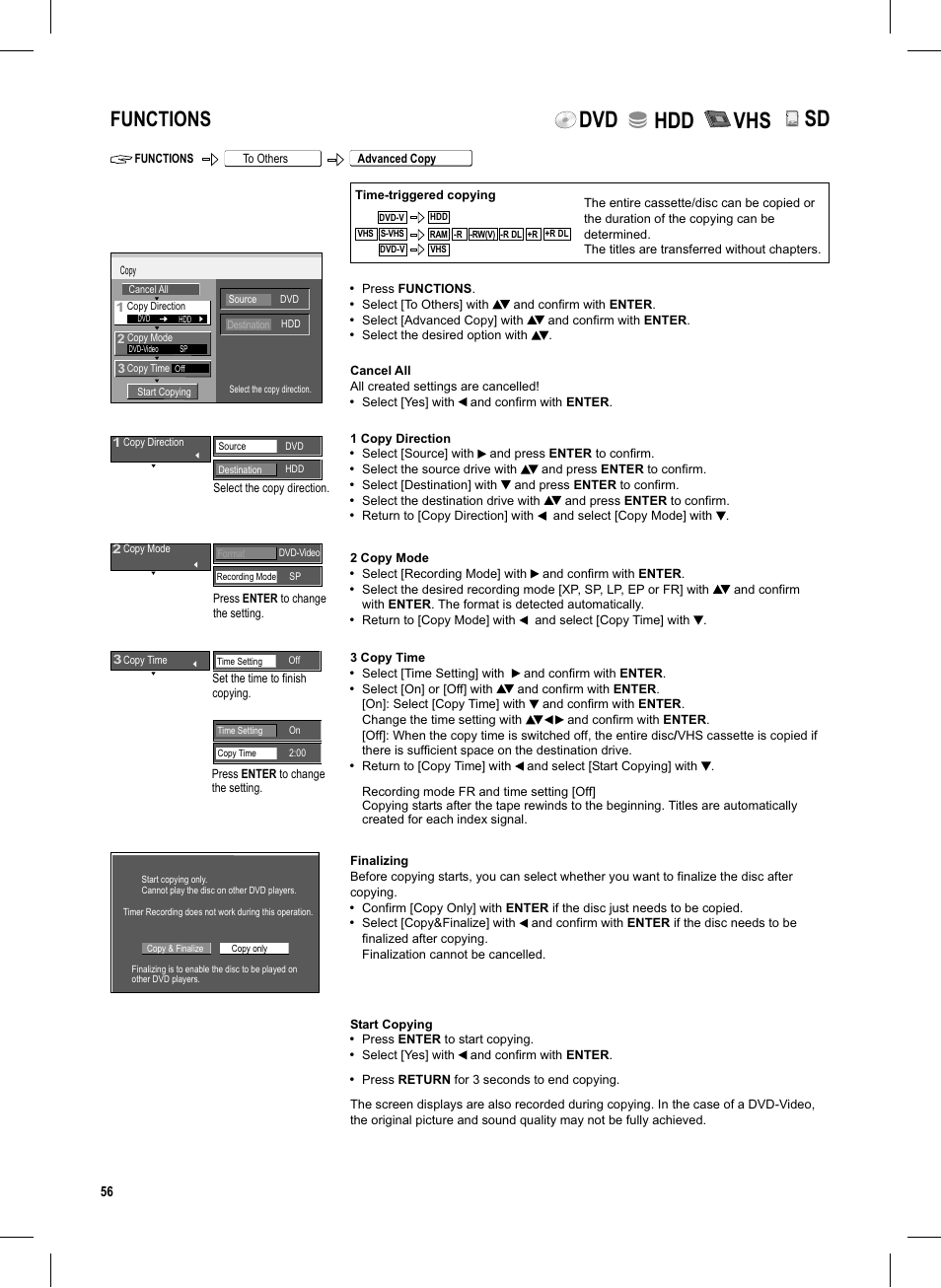 Seite56, Dvd hdd vhs, Functions | Panasonic DMR-EX95V User Manual | Page 56 / 84