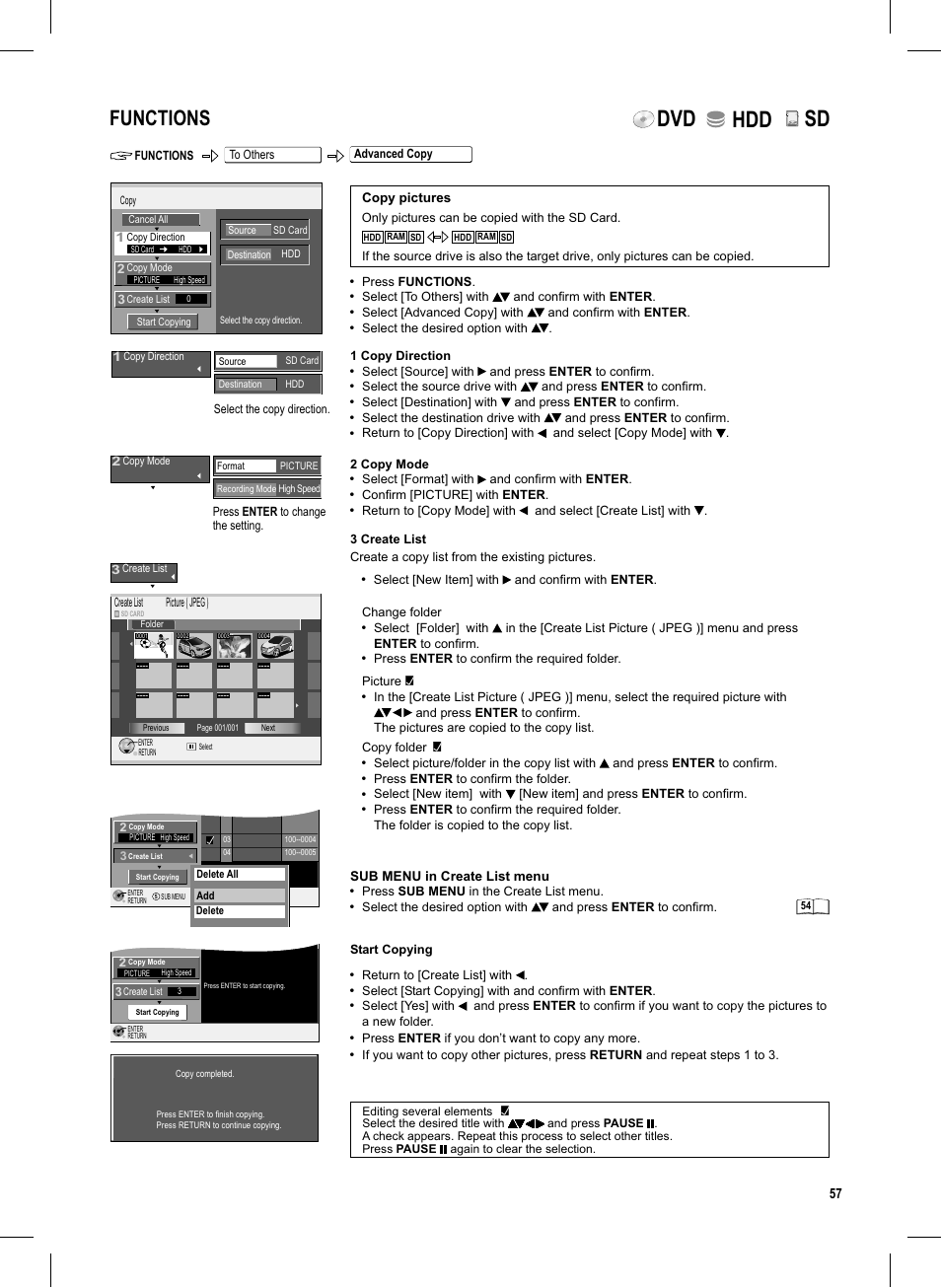 Seite57, Dvd hdd, Functions | Panasonic DMR-EX95V User Manual | Page 57 / 84