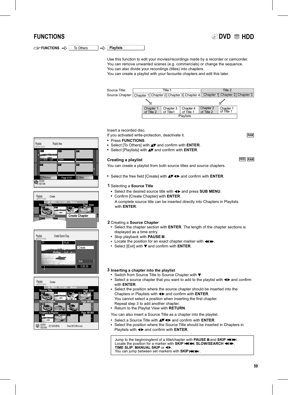 Seite59, Dvd hdd, Functions | Panasonic DMR-EX95V User Manual | Page 59 / 84