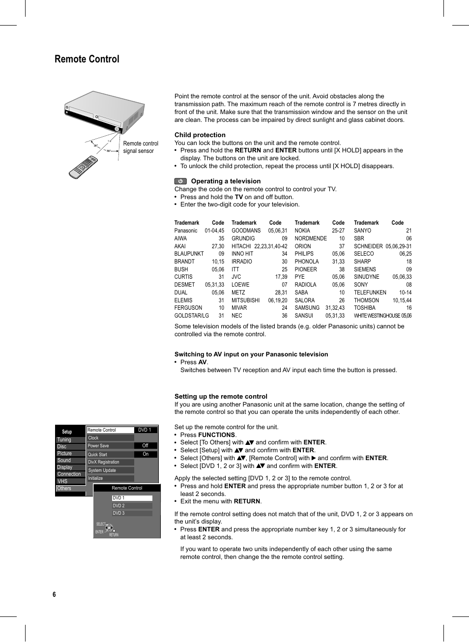 Seite6, Remote control | Panasonic DMR-EX95V User Manual | Page 6 / 84