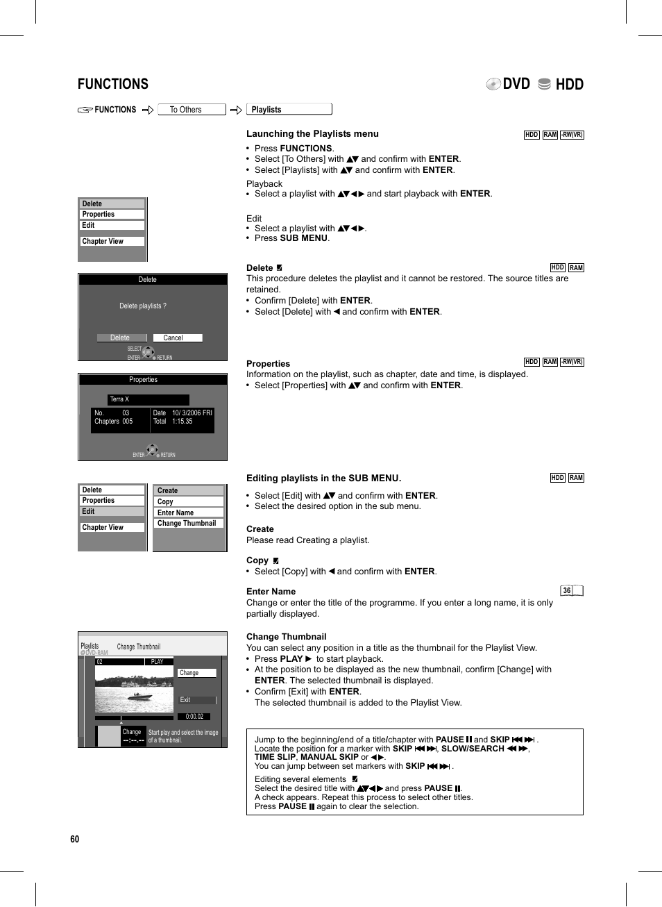 Seite60, Dvd hdd, Functions | Panasonic DMR-EX95V User Manual | Page 60 / 84