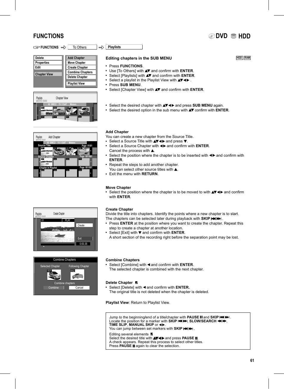 Seite61, Dvd hdd, Functions | Panasonic DMR-EX95V User Manual | Page 61 / 84