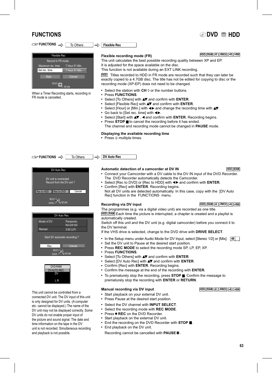 Seite63, Dvd hdd, Functions | Panasonic DMR-EX95V User Manual | Page 63 / 84