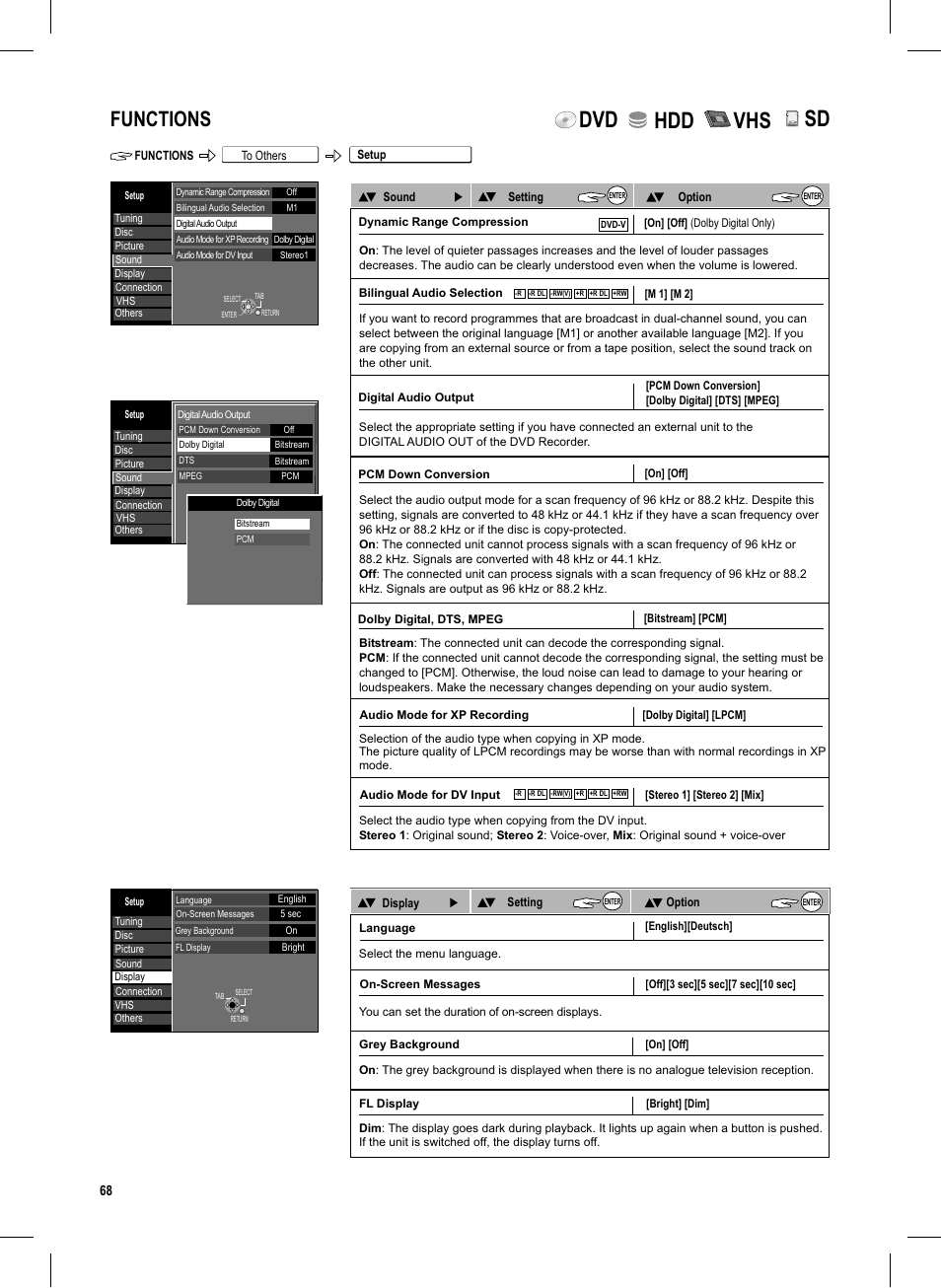 Seite68, Dvd hdd vhs, Functions | Panasonic DMR-EX95V User Manual | Page 68 / 84