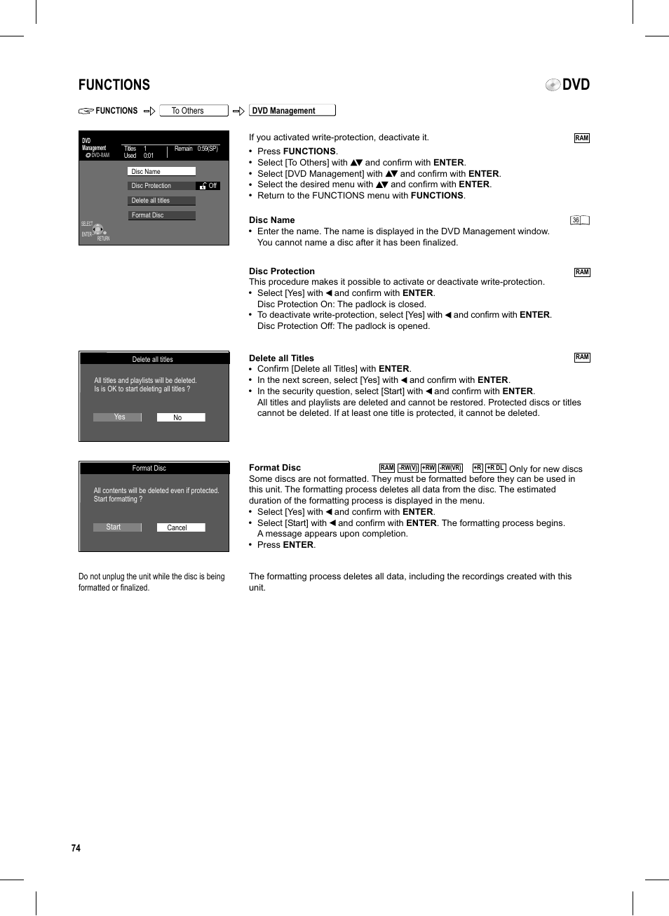 Seite74, Functions | Panasonic DMR-EX95V User Manual | Page 74 / 84