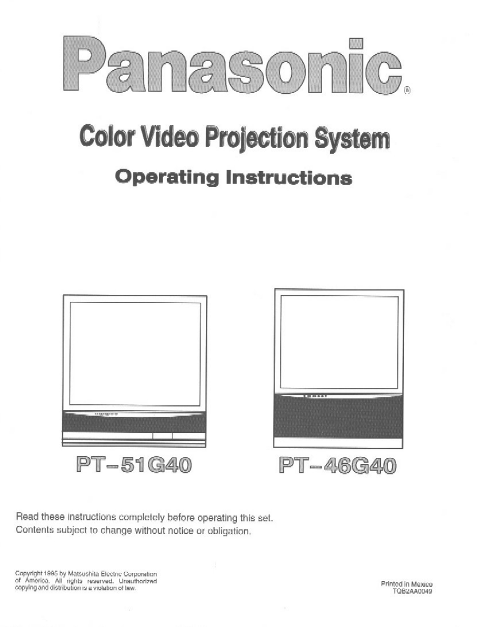 Panasonic PT-51G40 User Manual | 44 pages