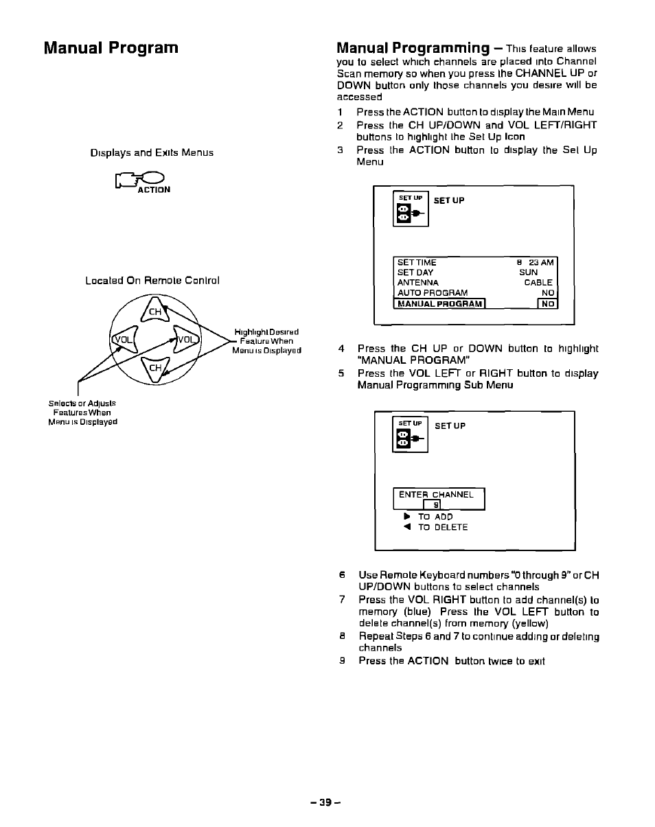 Manual program, Oq. manual programming | Panasonic PT-51G40 User Manual | Page 39 / 44
