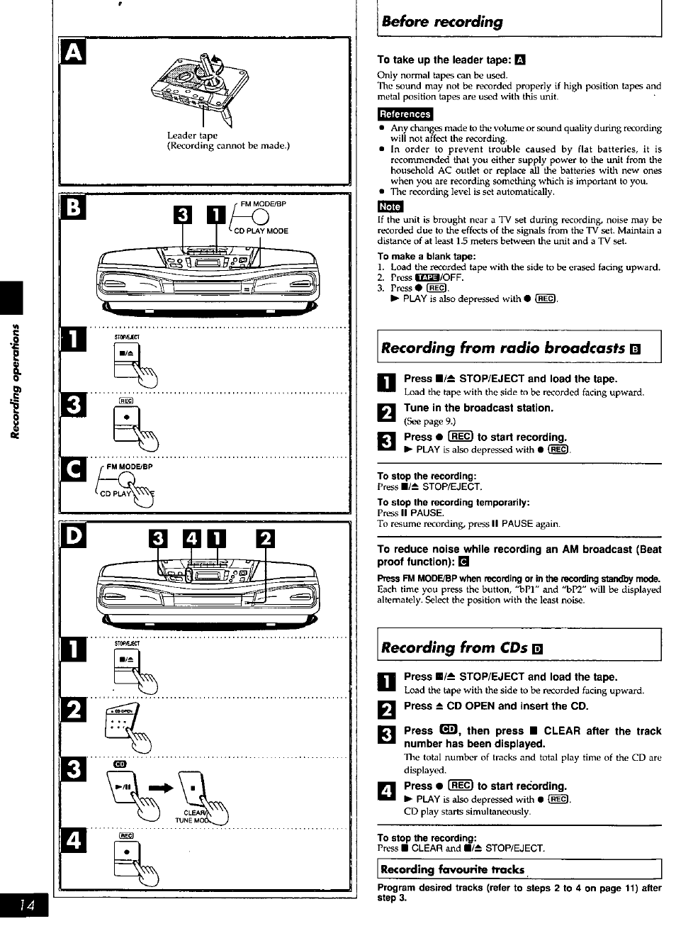 To take up the leader tape, Press u/± stop/eject and load the tape, Press stop/eject and load the tape | Before | Panasonic rx-ds28 User Manual | Page 14 / 20