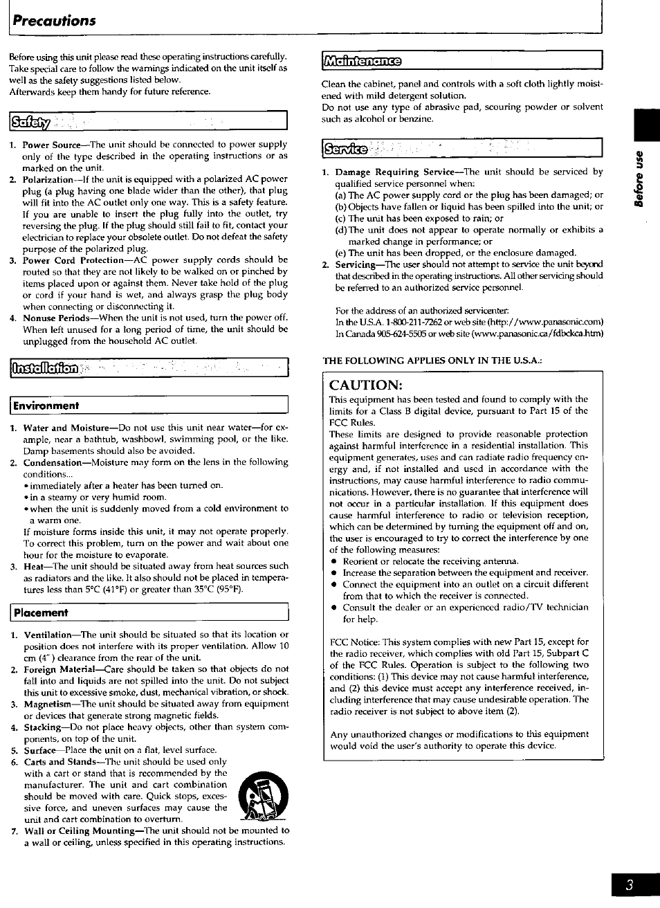 Caution, Precautions | Panasonic rx-ds28 User Manual | Page 3 / 20